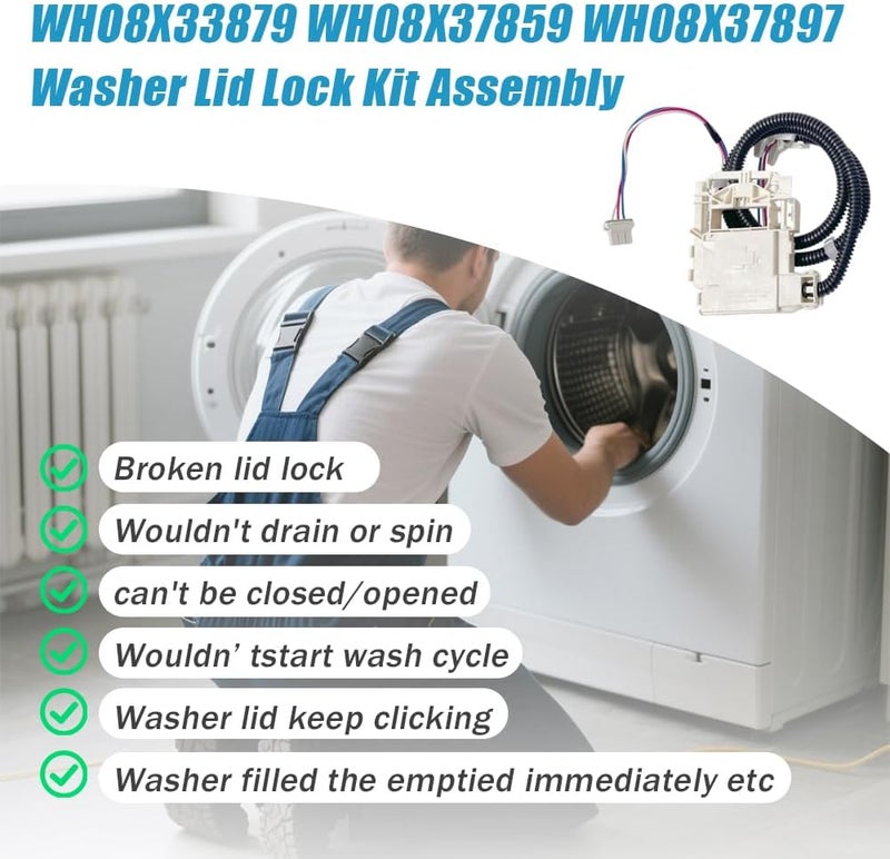 Fuziddn WH08X33879 Washer Lid Lock Assembly - Stainless Steel Spring & IP55 Waterproof, UL Certified Fit for GE PTW600/PTW700/PTW900 Series, GTW220/GTW385, HTW265 Models (Replaces WH08X37859) - Image 5